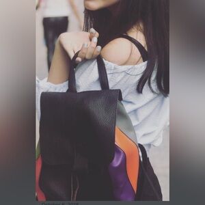 Black Quail Multicolor leather medium backpack .